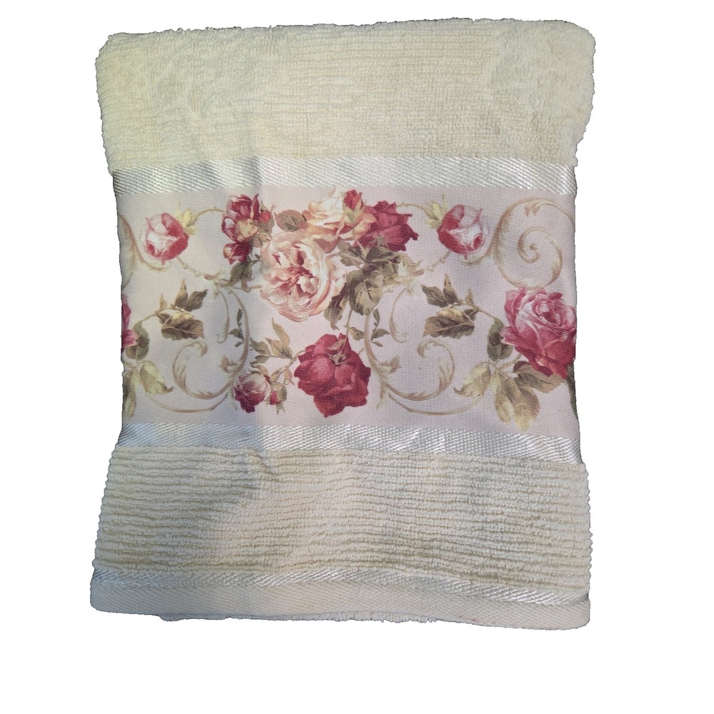 Croscill Vintage Bath Towel‎ Roses Cotton Cream Grannycore Cottagecore New